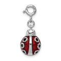 Sterling Silver Rhodium-plated Red and Black Enameled Lady bug Charm, 20 x 14 mm