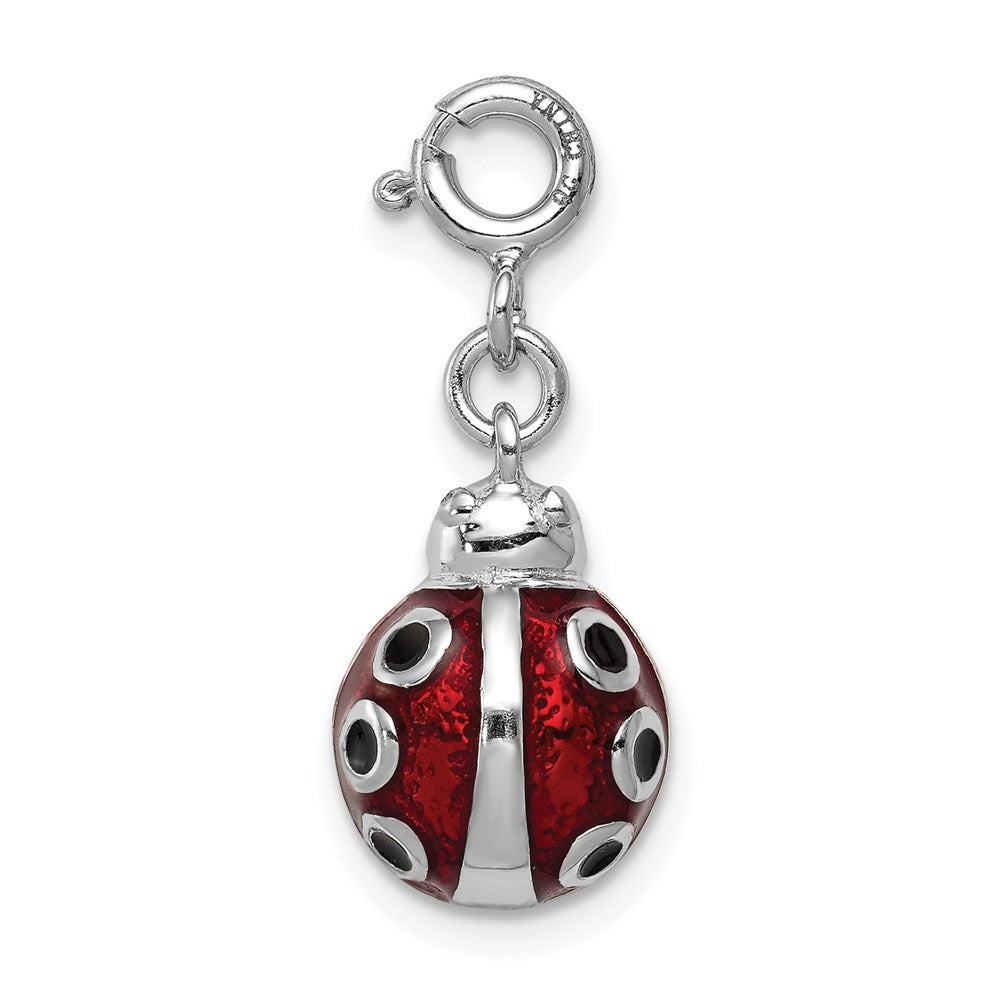 Sterling Silver Rhodium-plated Red and Black Enameled Lady bug Charm, 20 x 14 mm