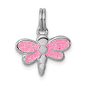 Sterling Silver Rhodium-platedGlitter Enamel Dragonfly Charm, 17 x 15 mm