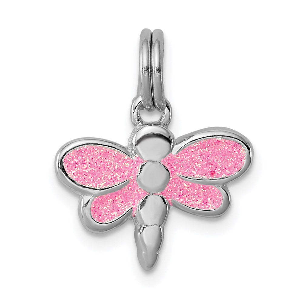 Sterling Silver Rhodium-platedGlitter Enamel Dragonfly Charm, 17 x 15 mm