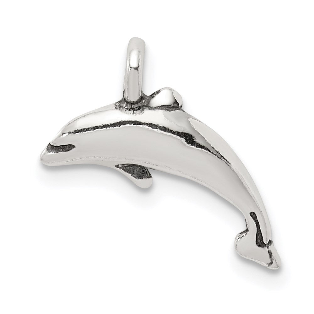 Sterling Silver Antiqued Small Dolphin Charm, 17 x 13 mm