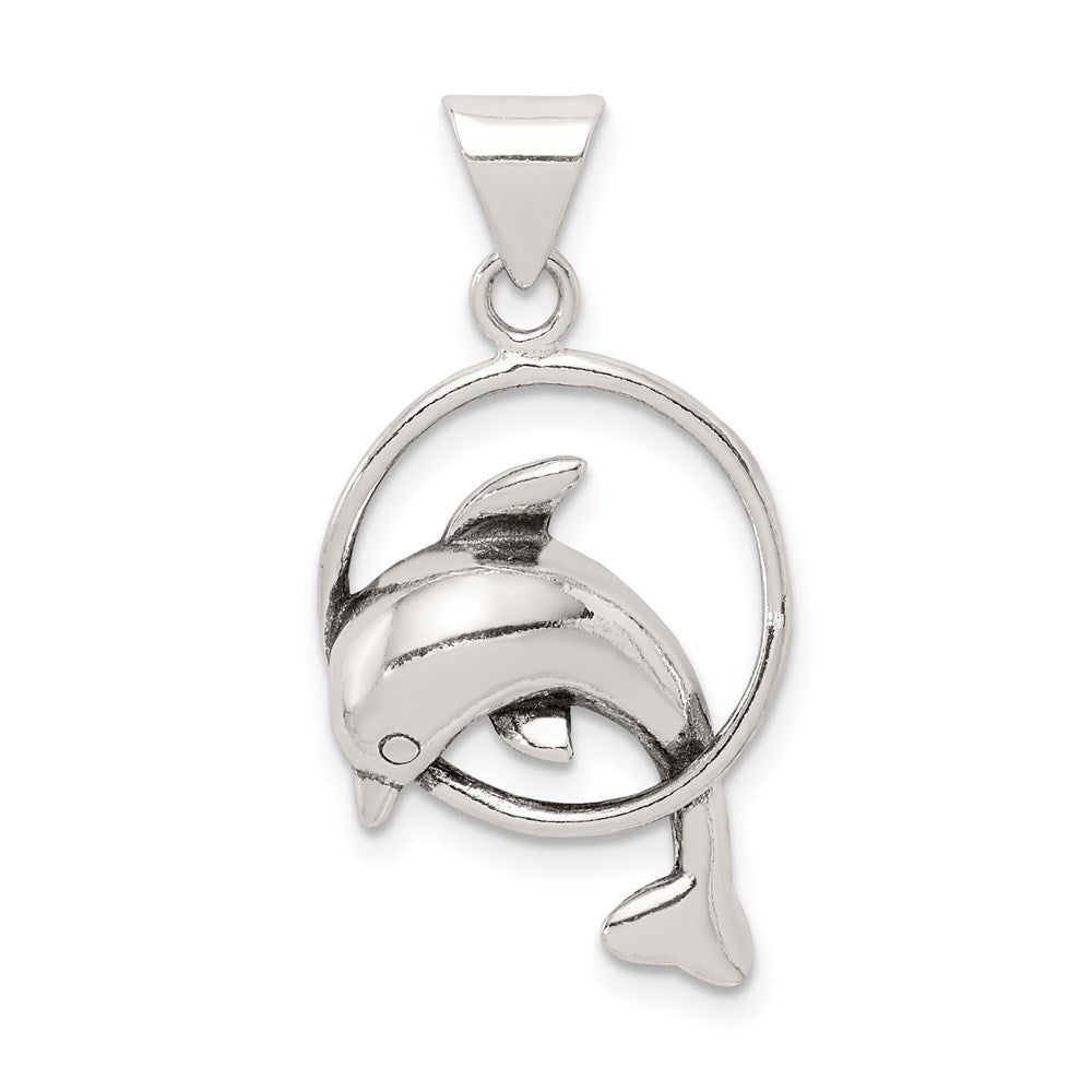 Sterling Silver Dolphin Charm, 28 x 15 mm