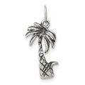 Sterling Silver Antiqued Palm Tree Charm, 19 x 9 mm