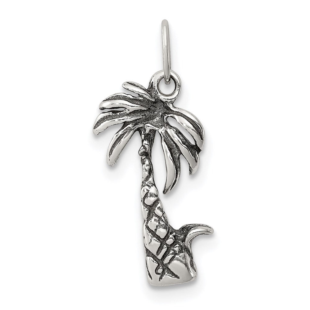 Sterling Silver Antiqued Palm Tree Charm, 19 x 9 mm