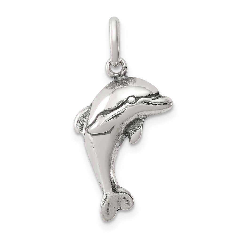 Sterling Silver Antiqued Dolphin Pendant, 20 x 14 mm