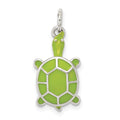 Sterling Silver Rhodium-plated Green Enameled Turtle Pendant, 20 x 11 mm