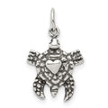 Sterling Silver Antiqued Sea Turtle Charm, 17 x 12 mm