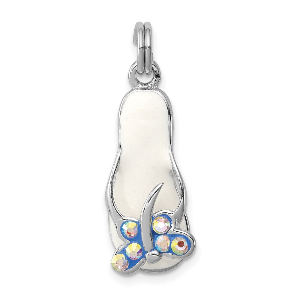 Sterling Silver Rhodium-platedCZ Butterfly Enamel Sandal Charm, 24 x 10 mm