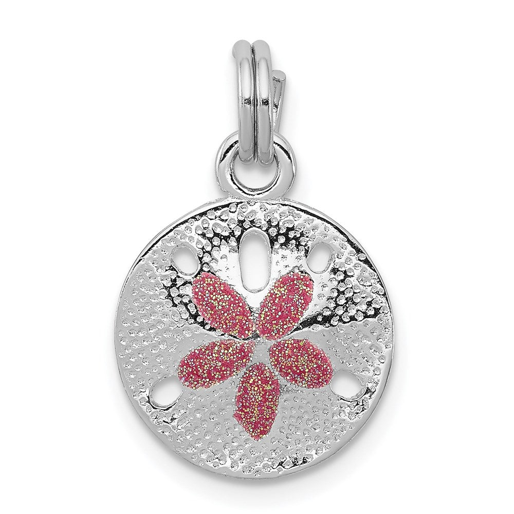 Sterling Silver Rhodium-plated Polished Enameled Sand Dollar Charm, 16 x 13 mm