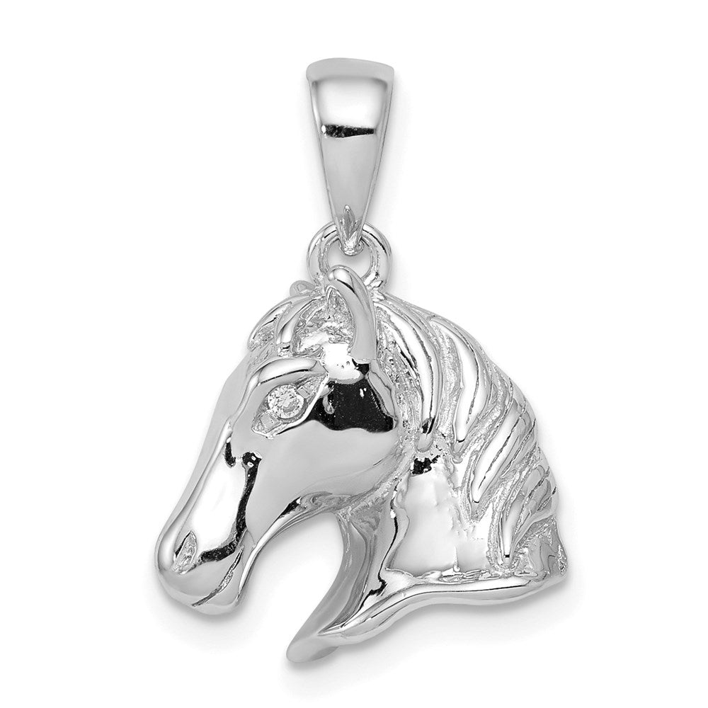 Sterling Silver Rhodium-plated Horse Pendant, 15 x 15 mm