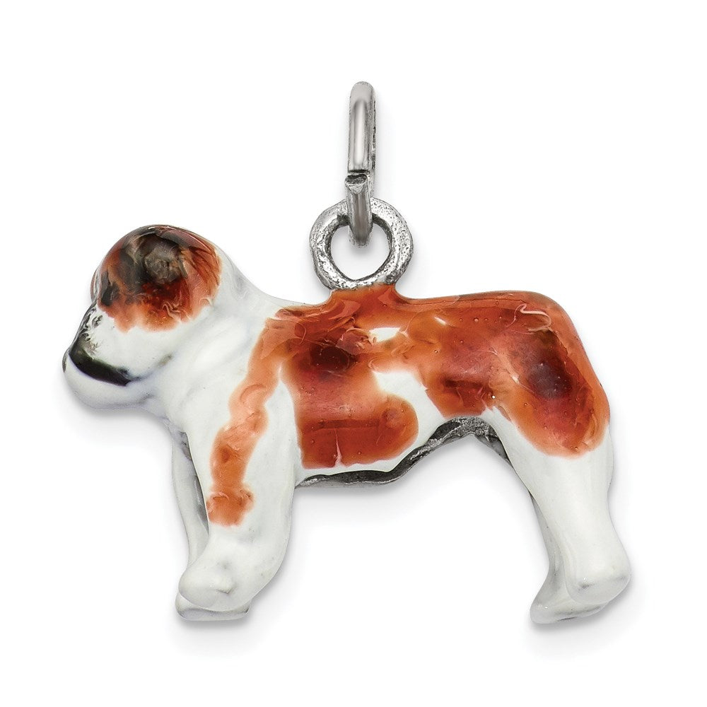 Sterling Silver Enameled Bulldog Charm, 17 x 19 mm