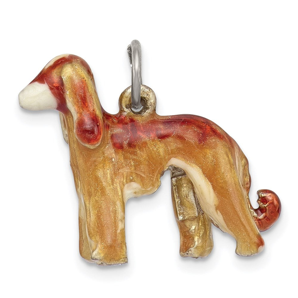 Sterling Silver Enameled Afghan Dog Charm, 19 x 22 mm