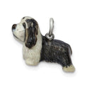 Sterling Silver Enameled Bearded Collie Charm, 16 x 19 mm