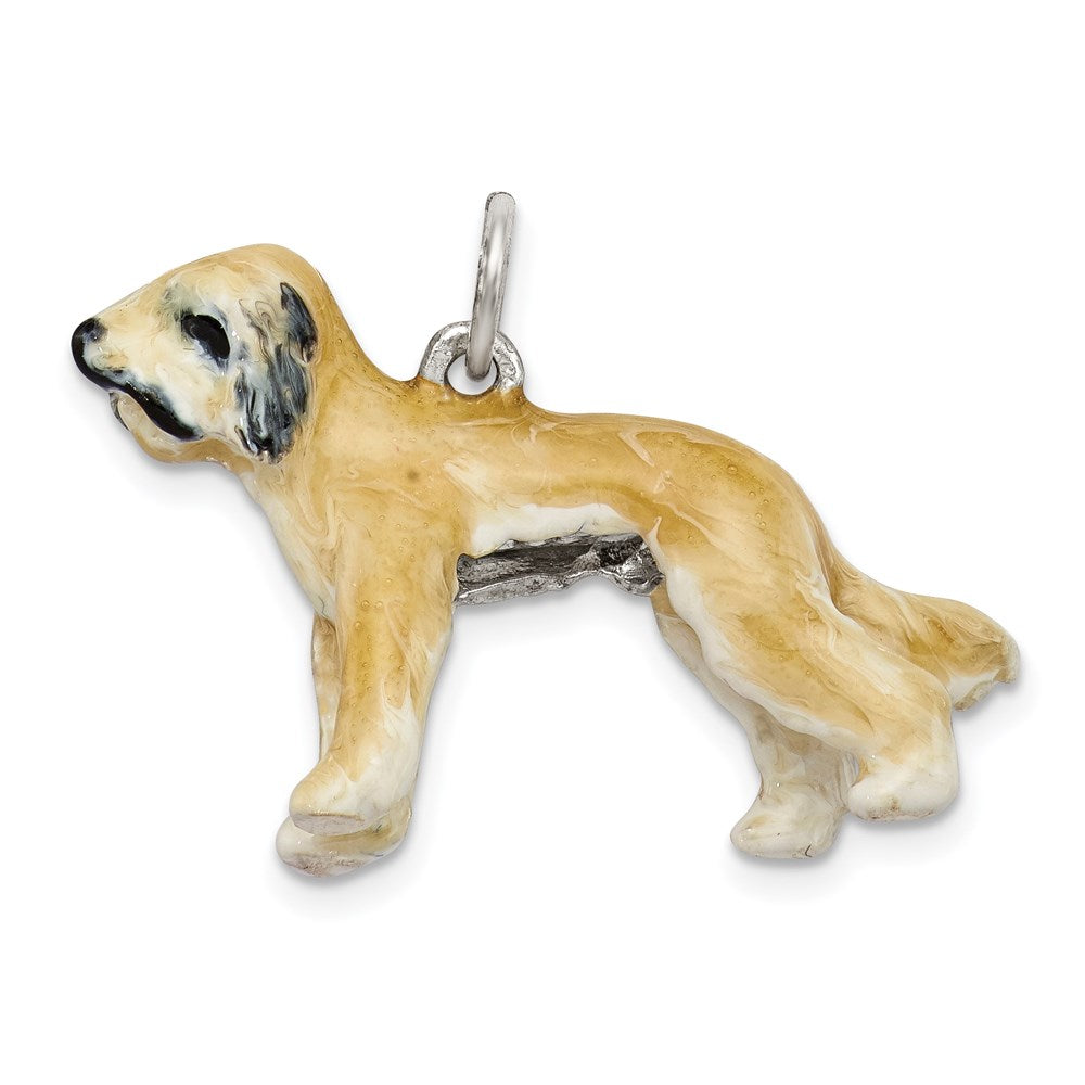 Sterling Silver Enameled Briard Charm, 19 x 29 mm