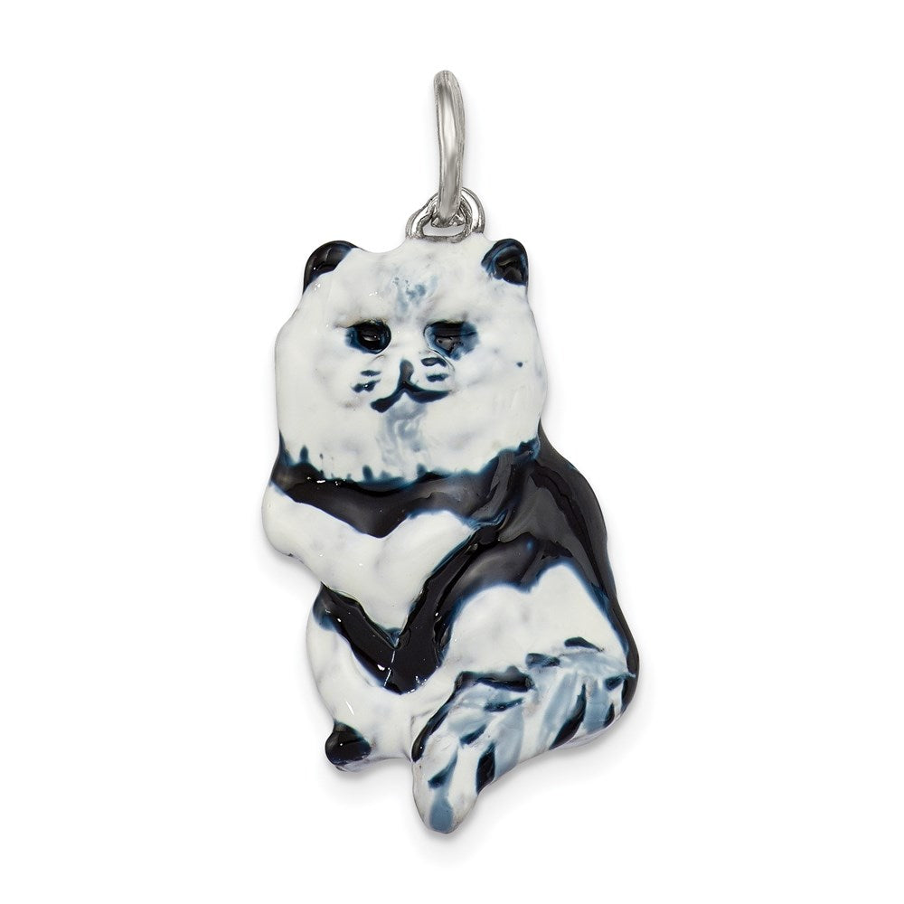 Sterling Silver Enameled Black & White Cat Charm, 23 x 12 mm