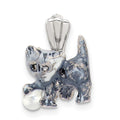 Silver Enamel Grey & White Cat Pendant playing with Ball, 15 x 16 mm