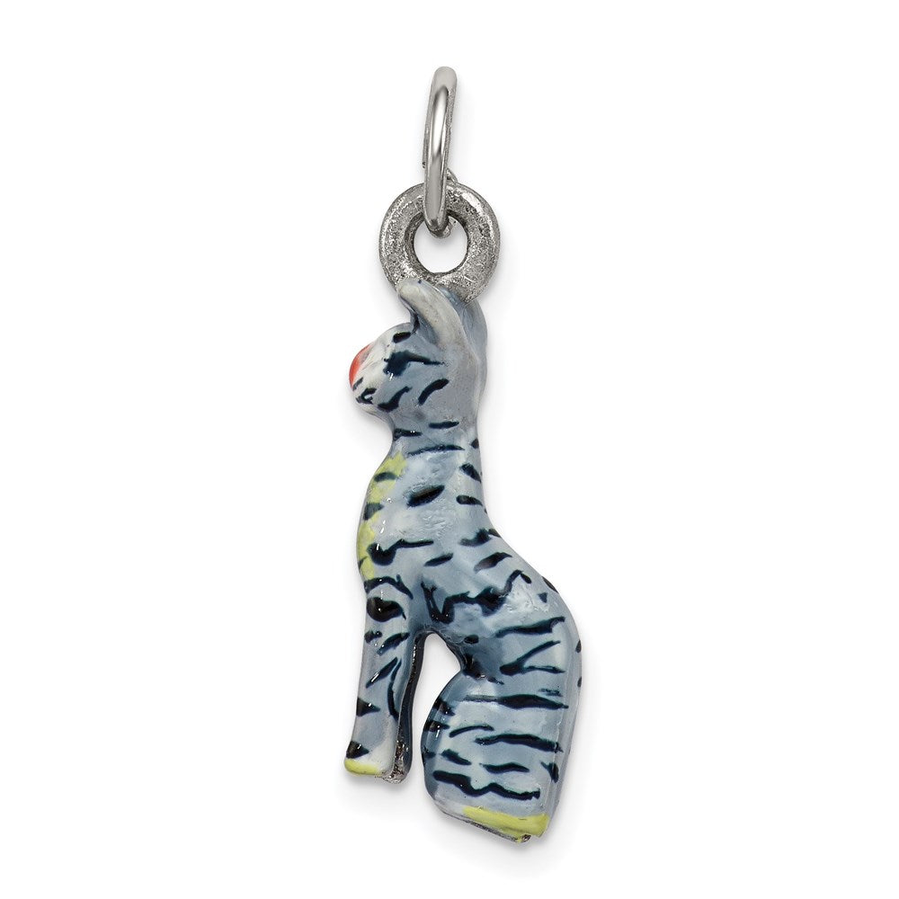 Silver Enamel Cat Sitting Charm, 20 x 8 mm