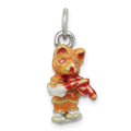 Silver Enamel Cat Playing the Violin Charm, 17 x 9 mm