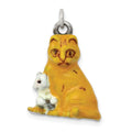 Silver Enamel Mom & Kitten Cat Charm, 21 x 16 mm