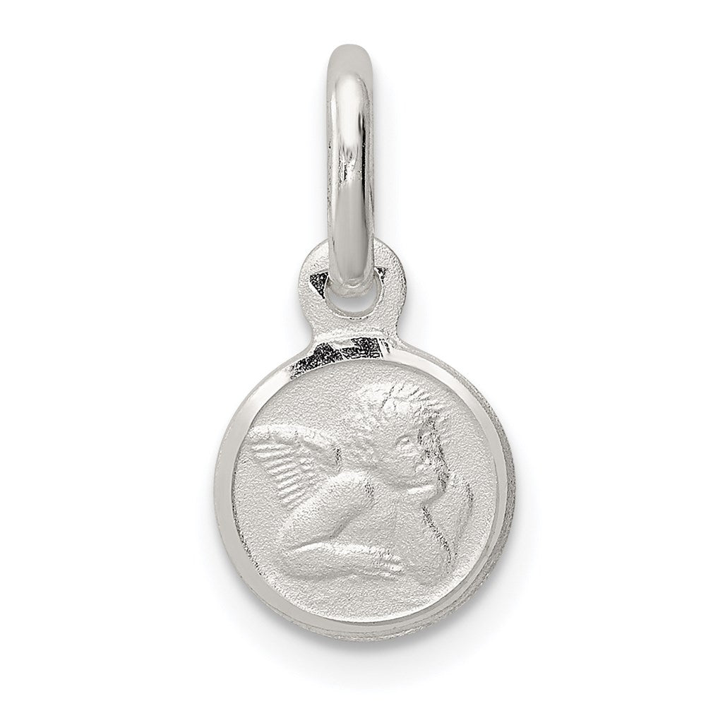 Sterling Silver Rhodium-plated Satin Angel Charm, 17 x 10 mm