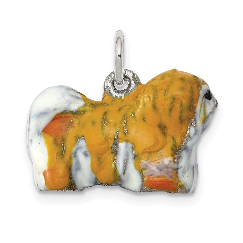 Sterling Silver Enameled Lhasa Apso Charm, 13 x 17 mm