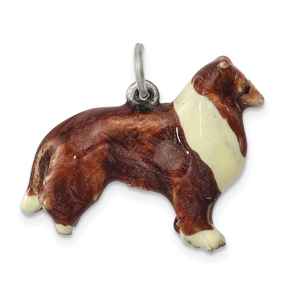 Sterling Silver Enameled Collie Charm, 20 x 23 mm