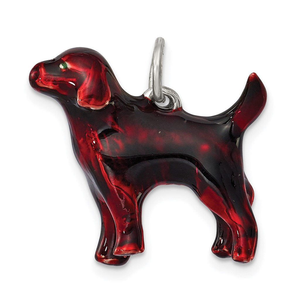 Sterling Silver Enameled Chocolate Labrador Charm, 20 x 22 mm