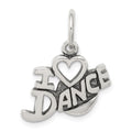 Sterling Silver Antiqued I Love Dance Charm, 16 x 18 mm