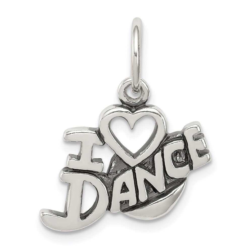 Sterling Silver Antiqued I Love Dance Charm, 16 x 18 mm
