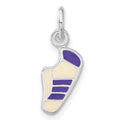 Sterling Silver Purple & White Enameled Sneaker Charm, 19.2 x 7.6 mm