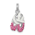 Sterling Silver Rhodium-plated Pink CZ Enamel Ballet Slipper Charm, 17 x 11 mm