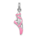 Sterling Silver Rhodium-platedPink Enamel Ballet Slipper Charm, 22 x 8 mm