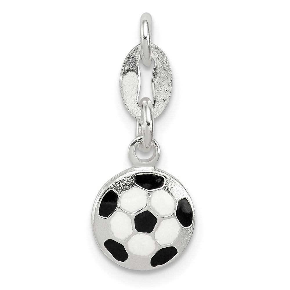 Sterling Silver Enameled Soccer Ball Charm, 10 x 9 mm