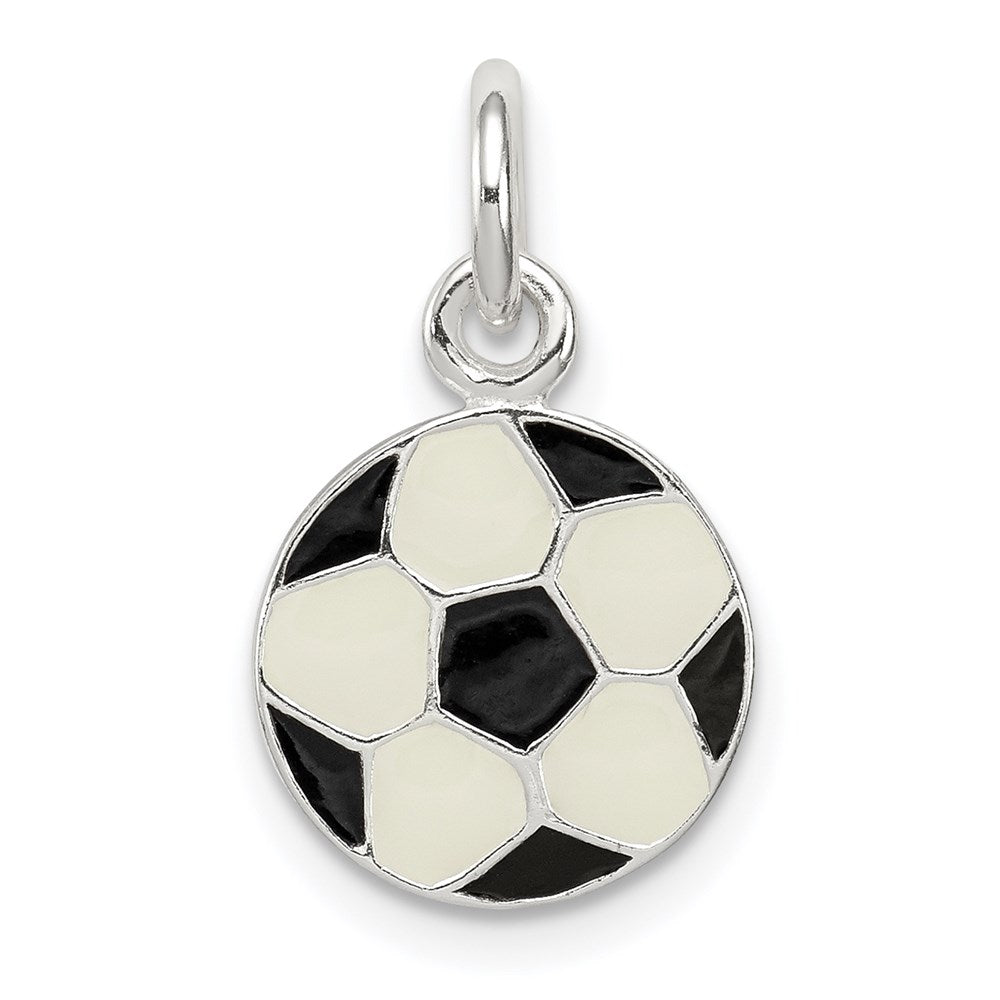 Sterling Silver Enameled Soccer Ball Charm, 12 x 11 mm