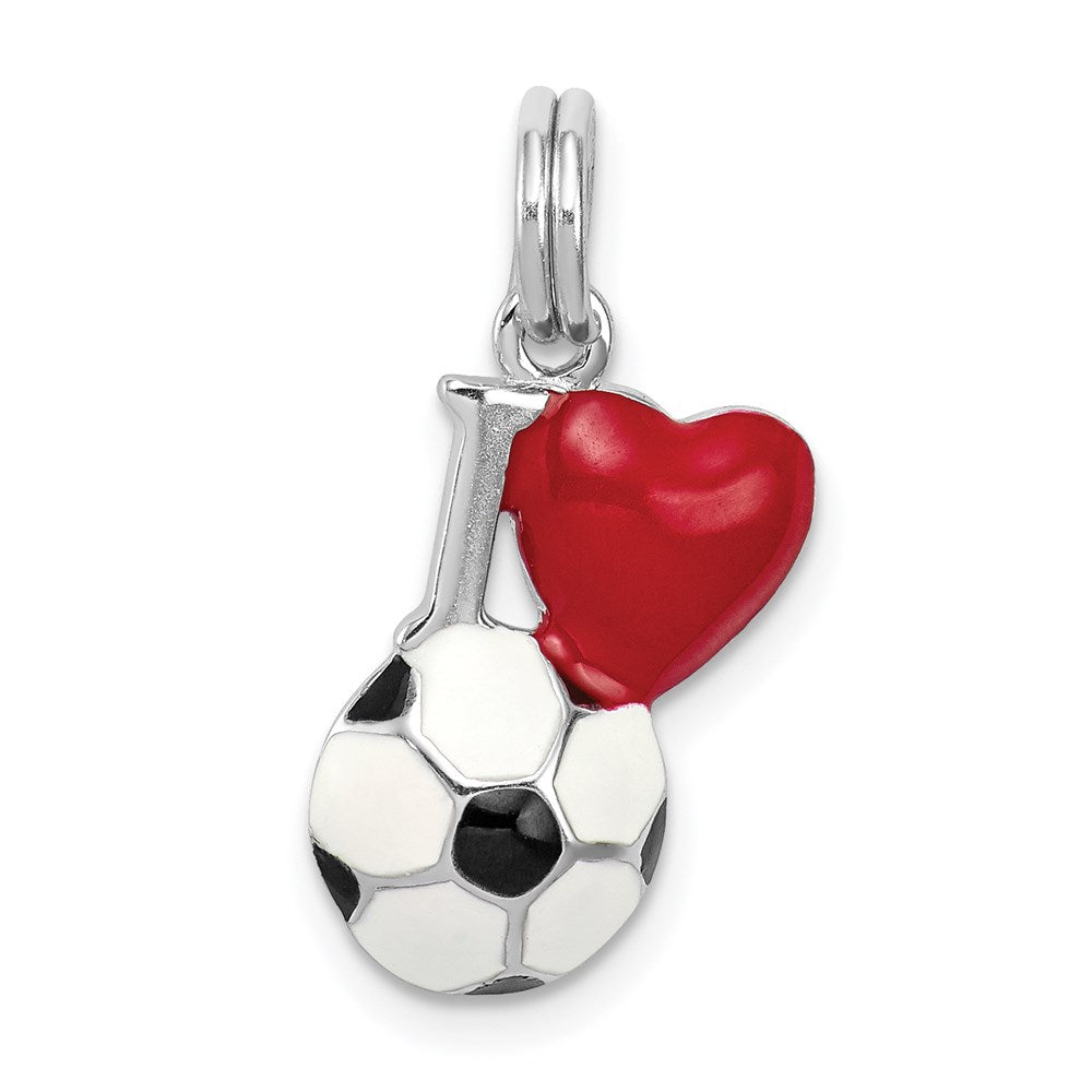 Sterling Silver Rhodium-platedEnamel I Heart Soccer Ball Charm, 17 x 11 mm