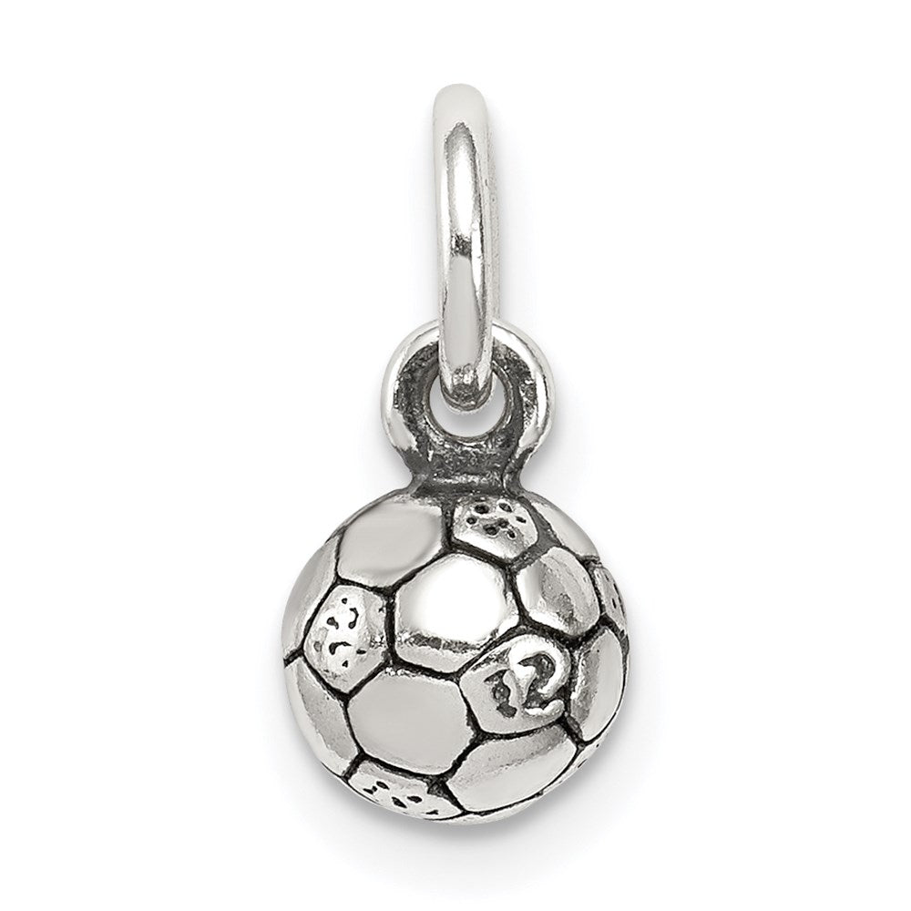 Sterling Silver Antiqued Soccer Ball Char, 8.15 x 6 mm