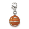 Sterling Silver Rhodium-plated 3D Enameled Basketball Charm, 11 x 10 mm