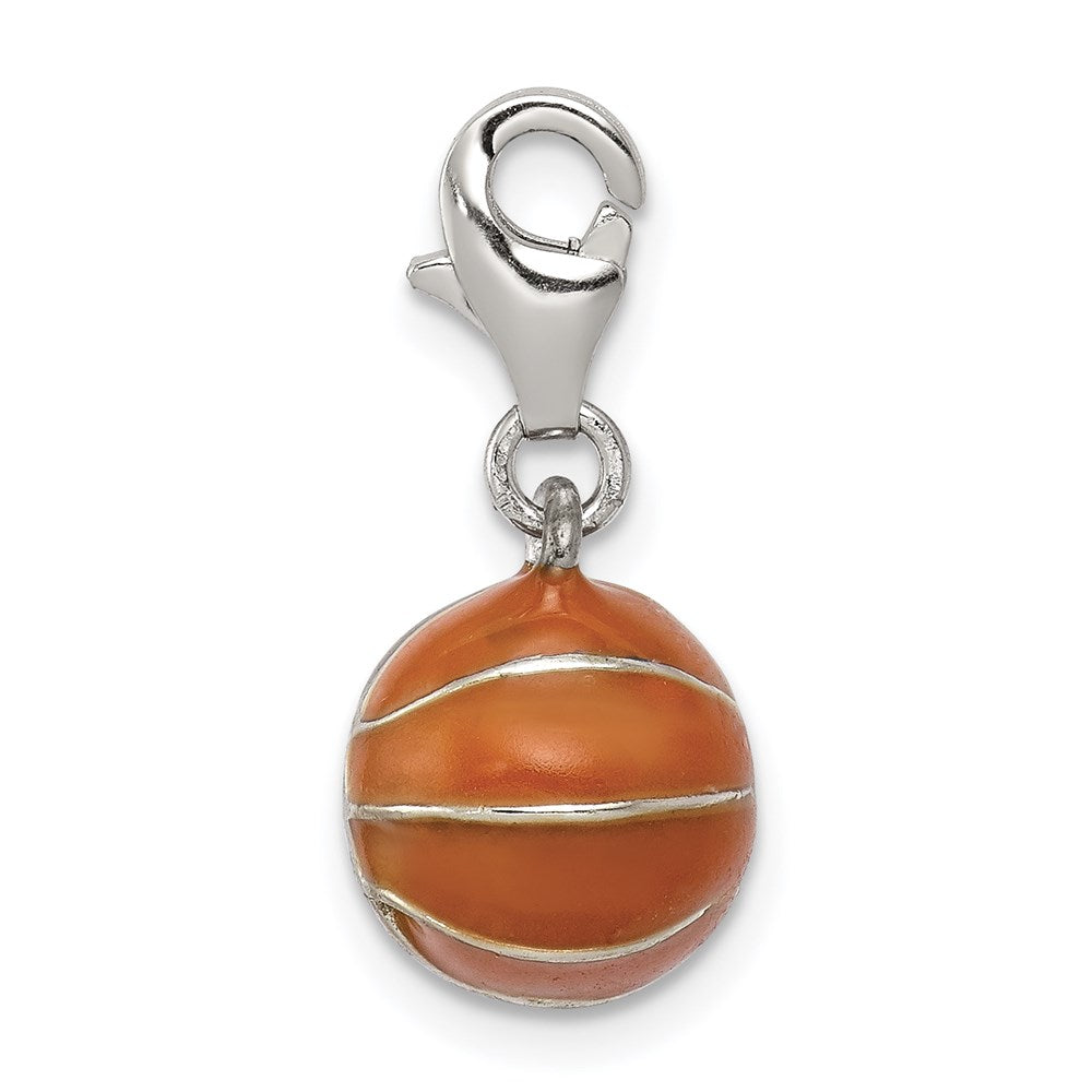 Sterling Silver Rhodium-plated 3D Enameled Basketball Charm, 11 x 10 mm