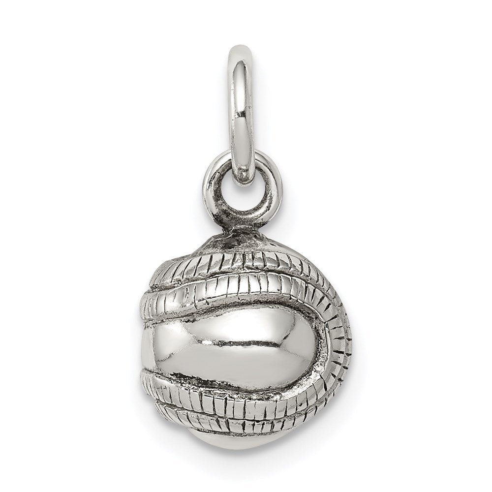 Sterling Silver 3D Antiqued Baseball Charm, 12 x 10 mm