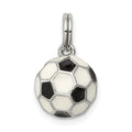 Sterling Silver Rhodium-plated and Enameled Soccer Ball Charm, 10 x 10 mm