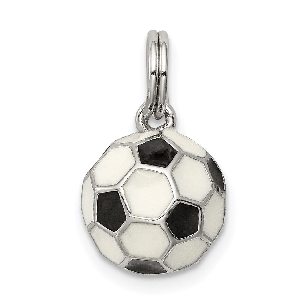 Sterling Silver Rhodium-plated and Enameled Soccer Ball Charm, 10 x 10 mm