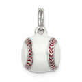 Sterling Silver Rhodium-plated 3D Enamel Baseball Charm, 11 x 11 mm