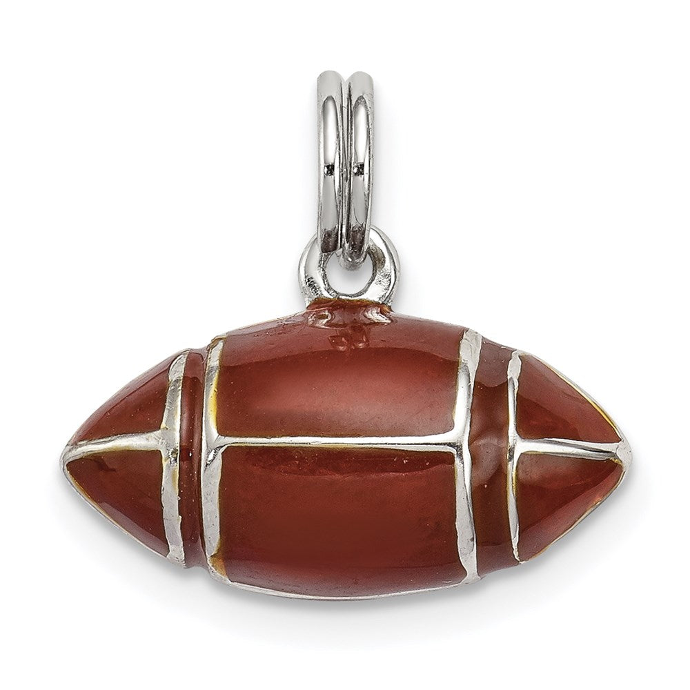 Sterling Silver Rhodium-plated and Brown Enameled 3D Football Charm, 11 x 16 mm