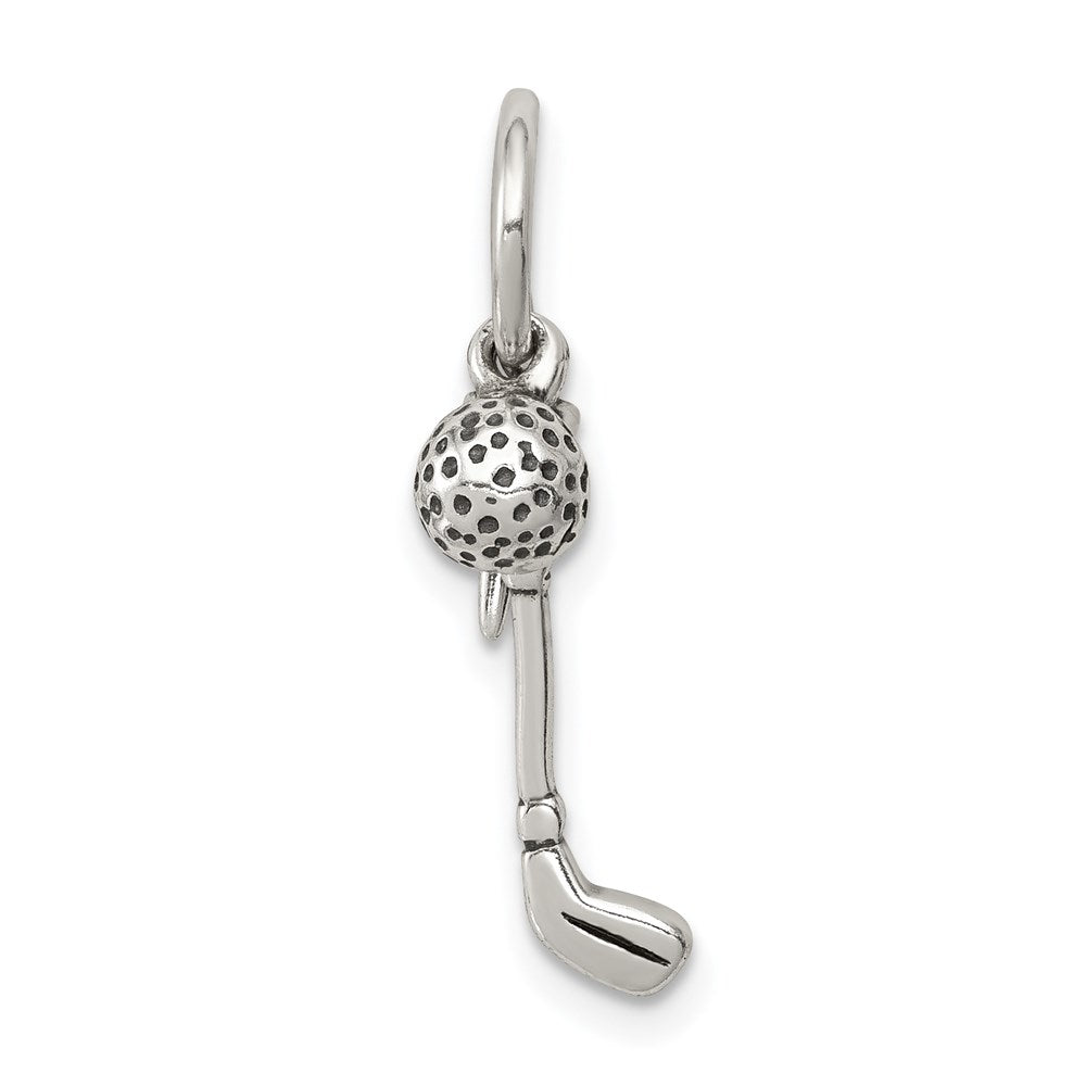 Sterling Silver Antiqued Golfer's Charm, 17 x 5 mm