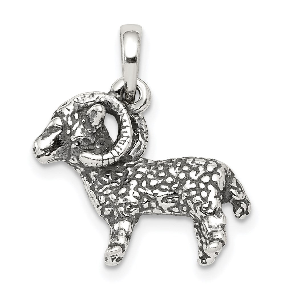Sterling Silver Antiqued Aries Zodiac Pendant, 17 x 19 mm