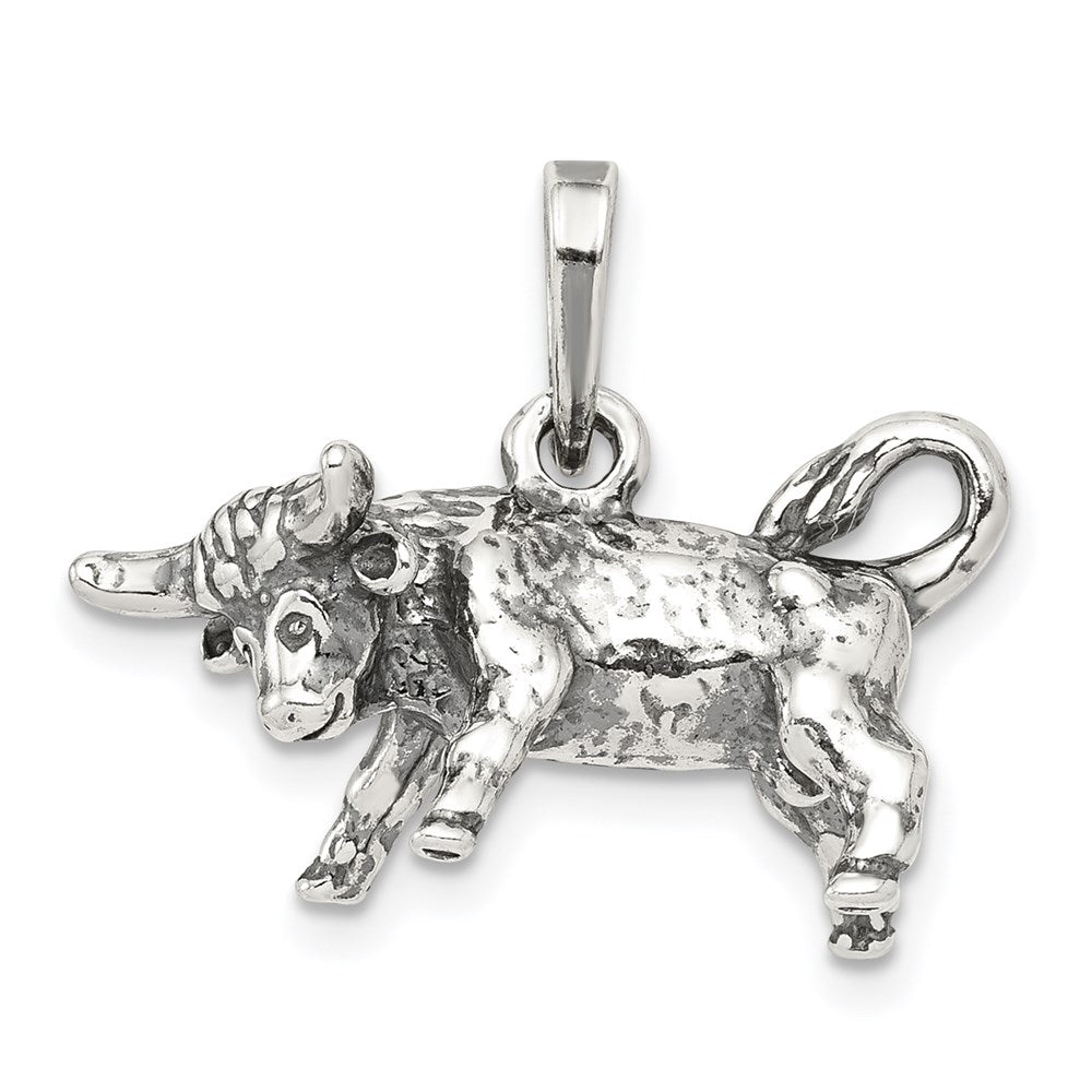 Sterling Silver Antiqued Taurus Zodiac Pendant, 14 x 22 mm