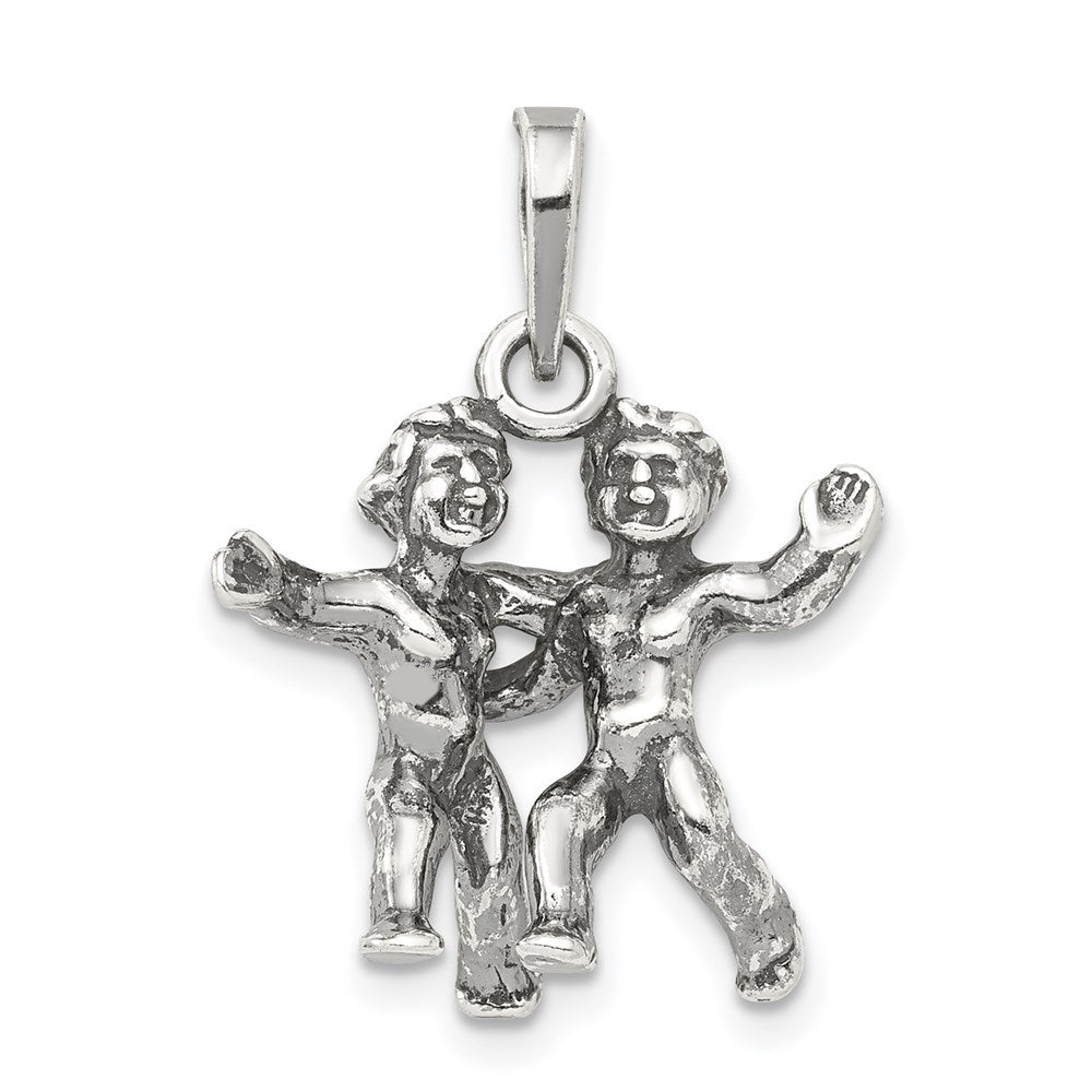 Sterling Silver Antiqued Gemini Zodiac Pendant, 20 x 19 mm