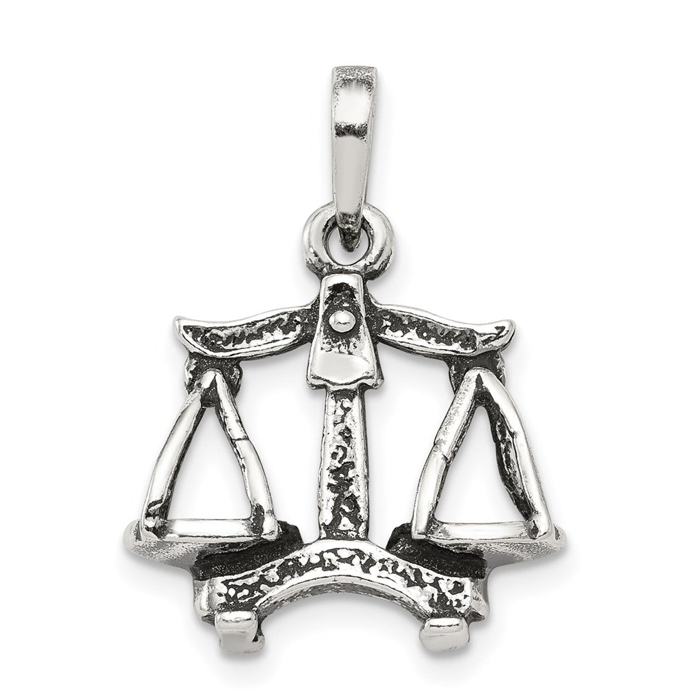Sterling Silver Antiqued Libra Zodiac Pendant, 20 x 18 mm