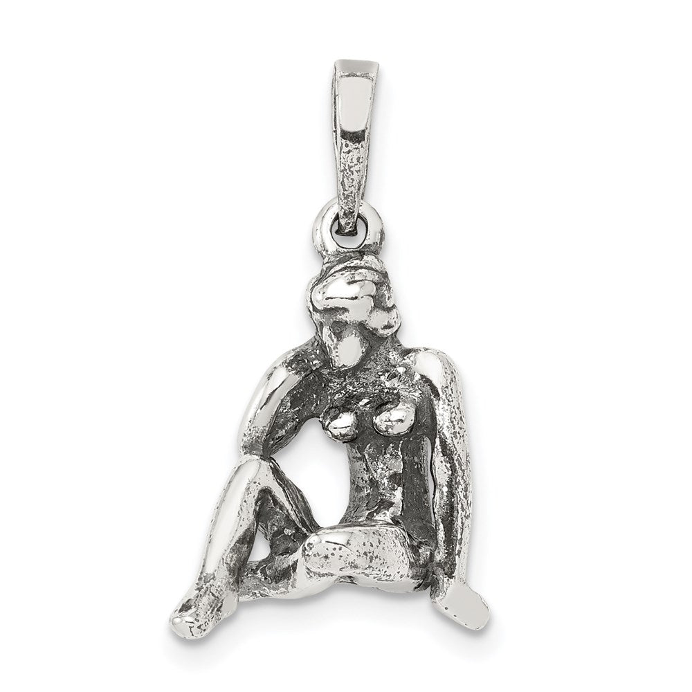 Sterling Silver Antiqued Virgo Zodiac Pendant, 16 x 16 mm