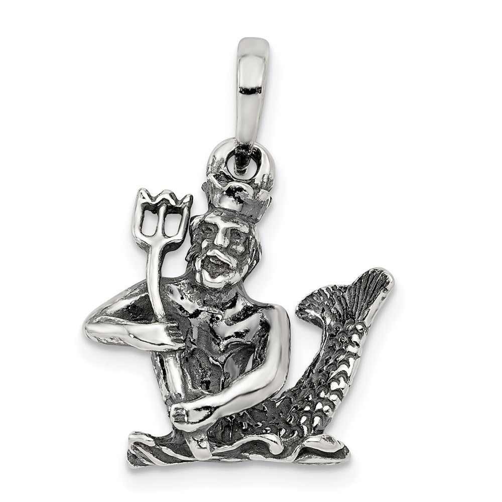 Sterling Silver Antiqued Aquarius Zodiac Pendant, 17 x 16 mm